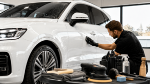 Luxury white SUV car detailing service